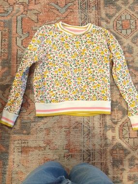 Boden Girls Floral Crewneck Sweatshirt in White, Yellow and Pink